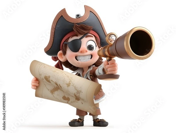 Obraz 3D Pirate Kid with Treasure Map