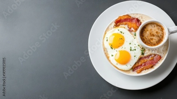 Obraz Delicious Breakfast Plate Featuring Scrambled Eggs and Crispy Bacon Dish