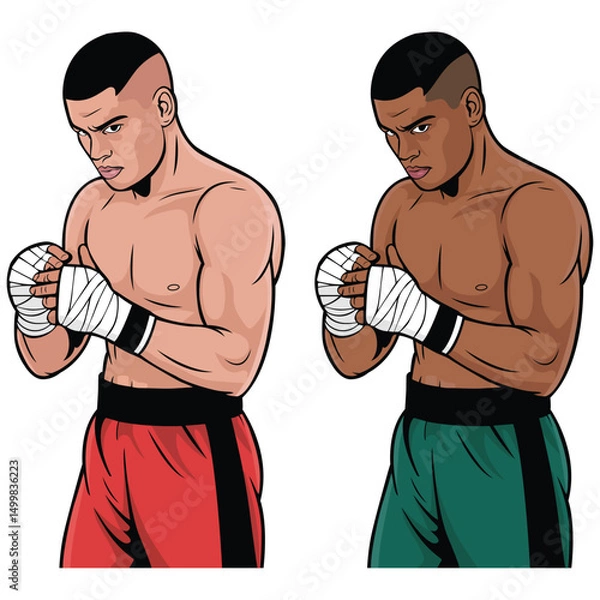 Fototapeta A young athlete wraps protective bandages around his arms. Vector illustration on the theme of sports. In vector art style, on white background