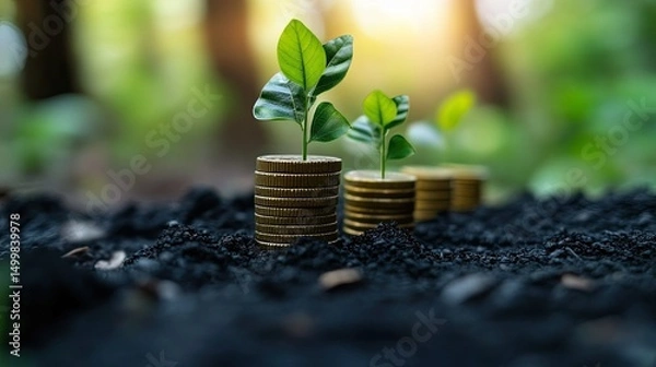 Obraz Concept of rising energy costs, renewable sources, and financial impact. 