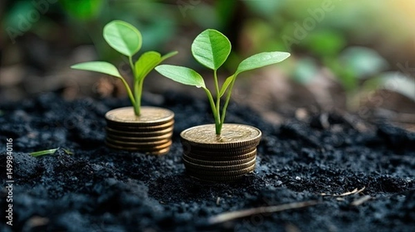 Obraz Concept of rising energy costs, renewable sources, and financial impact. 