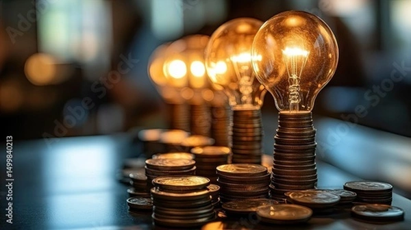 Obraz Concept of rising energy costs, renewable sources, and financial impact. 