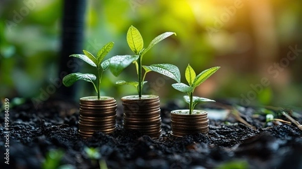 Obraz Concept of rising energy costs, renewable sources, and financial impact. 