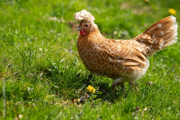Fototapeta Hen in a spring meadow