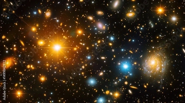 Obraz Cosmic scene filled with bright stars, planets, and nebulae. 