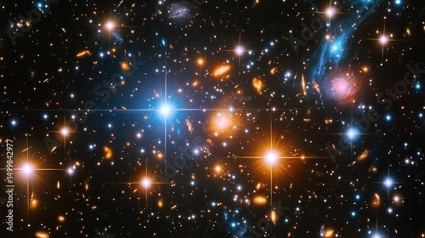 Obraz Cosmic scene filled with bright stars, planets, and nebulae. 