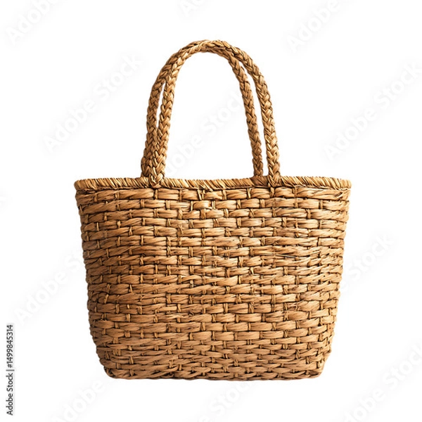 Fototapeta Natural Straw Tote Bag with a Finely Woven Finish Isolated on Transparent Background