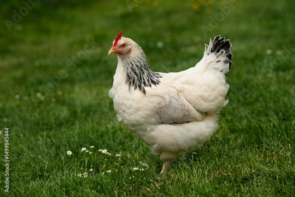 Fototapeta Hen in a spring meadow