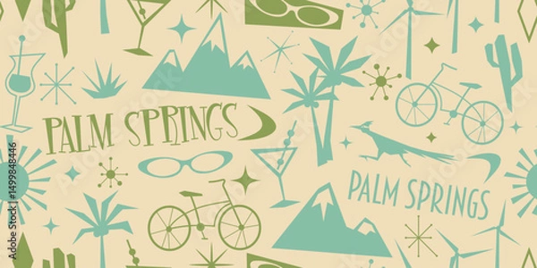 Obraz Palm Springs retro atomic age style pattern Retro Icons. Mid Century California vintage Design