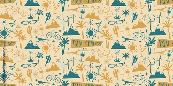 Obraz Palm Springs retro atomic age style pattern Retro Icons. Mid Century California vintage Design