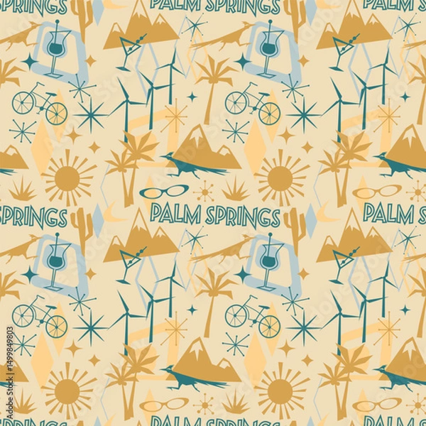 Obraz Palm Springs retro atomic age style pattern Retro Icons. Mid Century California vintage Design
