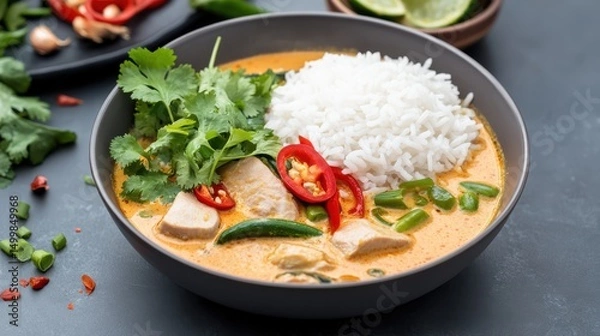 Obraz Delicious Bowl of Rice and Fresh Vegetables Capturing Vibrant Colors