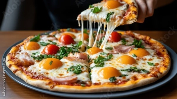 Obraz Person Enjoying a Delicious Slice of Pizza in Cozy Indoor Setting