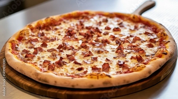Obraz Delicious Gourmet Pizza Topped with Cheese and Bacon in Rustic Setting
