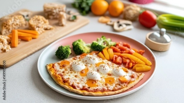 Obraz Delicious Plate of Eggs Carrots and Broccoli Served with Fresh Herbs