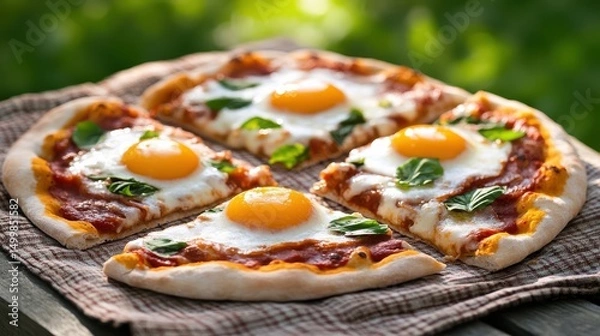 Obraz Delicious Pizza Topped with Eggs and Cheese for a Comforting Meal