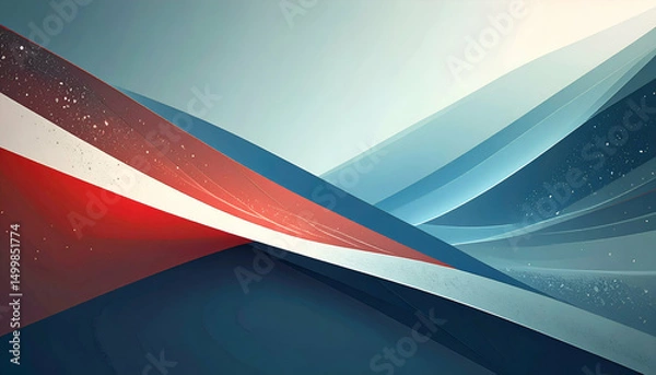 Fototapeta Abstract flowing lines in red white and blue colors create a dynamic composition.