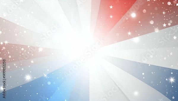 Fototapeta Abstract patriotic background with red white and blue rays and sparkling light.