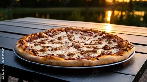 Obraz Deliciously Crafted Pizza on a Plate Ready to Enjoy in Cozy Setting