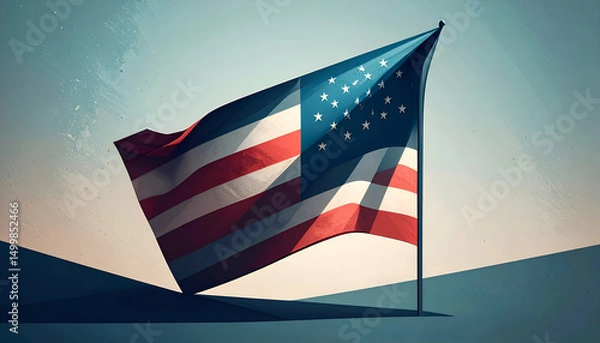 Fototapeta American flag waving in the wind against a gradient background.