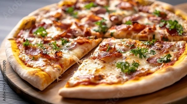 Obraz Delicious Pizza Topped with Melted Cheese and Crispy Bacon for Enjoyment