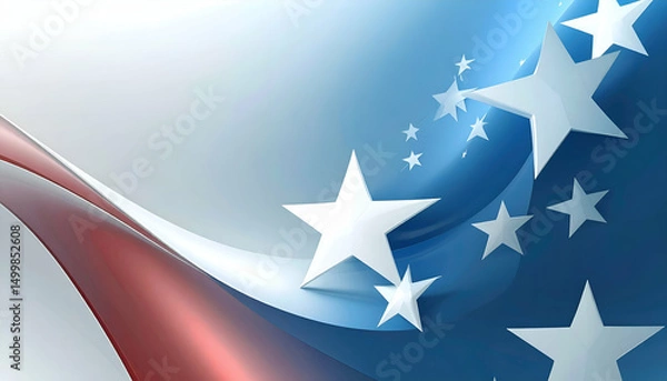 Fototapeta Abstract patriotic design featuring stars and flowing red white and blue elements.