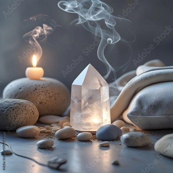 Obraz Crystal Healing and Candlelight in Spa Setting
