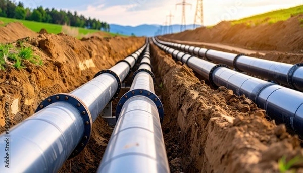 Fototapeta Underground industrial pipes, a comprehensive look at urban infrastructure and network systems