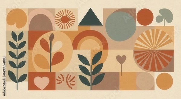 Fototapeta Abstract mid-century modern geometric shapes background