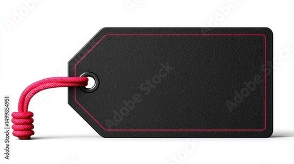 Fototapeta Elegant black luggage tag with a vibrant red string perfectly designed for travel and style in a flat illustration