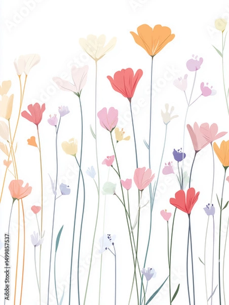 Fototapeta Minimal floral illustration with soft translucent petals and delicate linework – a modern and elegant botanical design, perfect for stationery, decor, and seasonal creative projects.