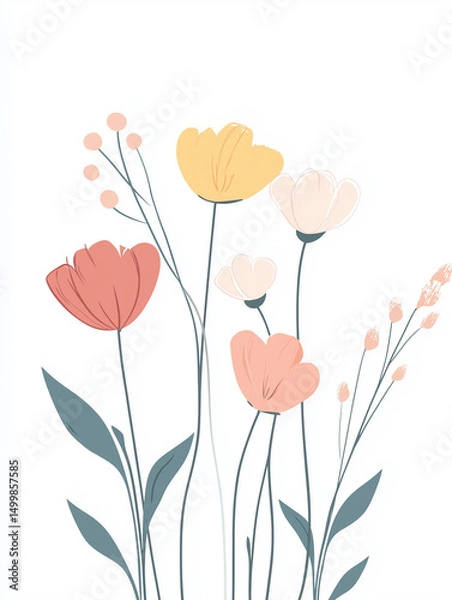 Fototapeta Minimal floral illustration with soft translucent petals and delicate linework – a modern and elegant botanical design, perfect for stationery, decor, and seasonal creative projects.