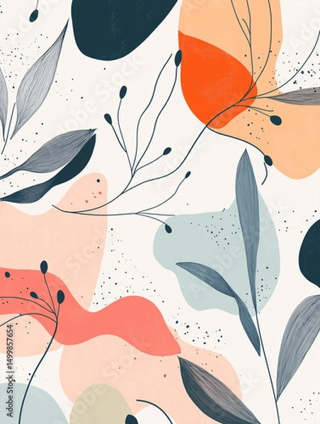 Fototapeta Minimal floral illustration with soft translucent petals and delicate linework – a modern and elegant botanical design, perfect for stationery, decor, and seasonal creative projects.