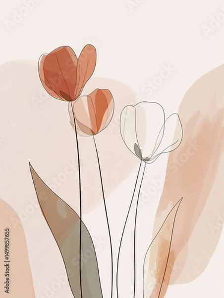 Fototapeta Minimal floral illustration with soft translucent petals and delicate linework – a modern and elegant botanical design, perfect for stationery, decor, and seasonal creative projects.