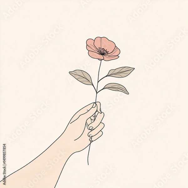 Fototapeta Minimal floral illustration with soft translucent petals and delicate linework – a modern and elegant botanical design, perfect for stationery, decor, and seasonal creative projects.