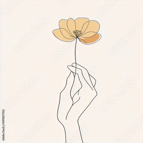 Fototapeta Minimal floral illustration with soft translucent petals and delicate linework – a modern and elegant botanical design, perfect for stationery, decor, and seasonal creative projects.