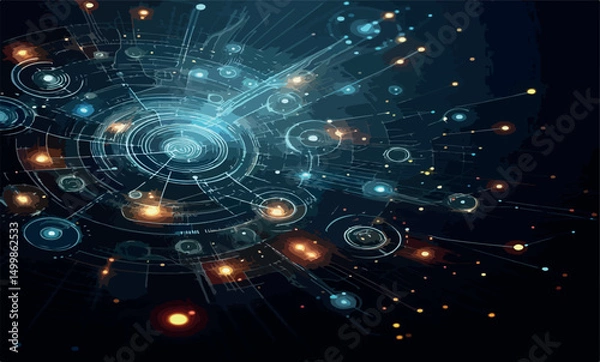 Fototapeta Abstract technology background featuring circular circuit patterns vector .