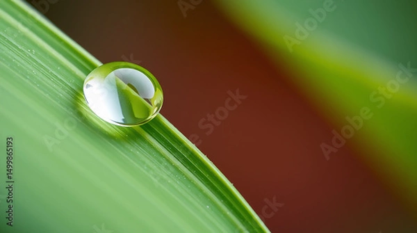 Fototapeta Close-Up of Dewdrop on Green Leaf in Morning Light