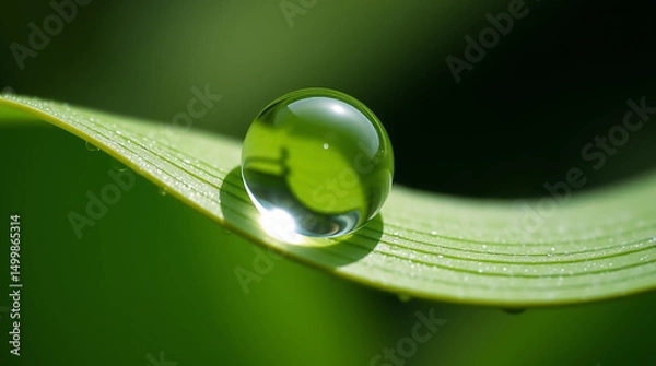 Fototapeta Close-Up of Dewdrop on Green Leaf in Morning Light