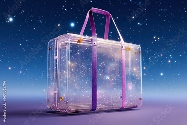 Obraz Unique transparent suitcase with a cosmic design set against a starry background at night