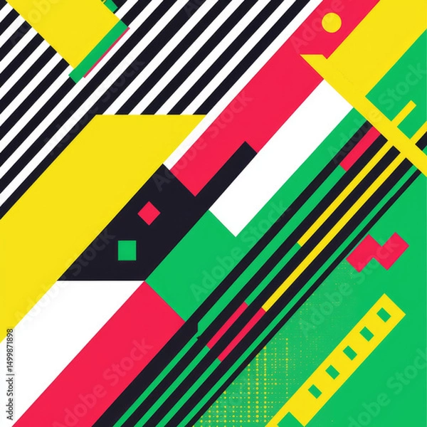 Fototapeta Abstract geometric design; vibrant colors; dynamic intersecting lines and shapes