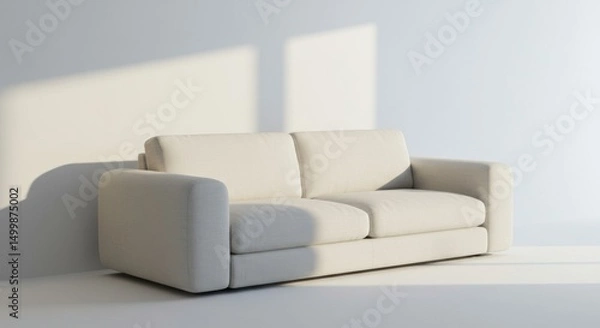 Fototapeta Matte White Room with Off-White Sofa and Strong Side Lighting