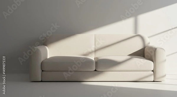 Fototapeta Matte White Room with Off-White Sofa and Strong Side Light