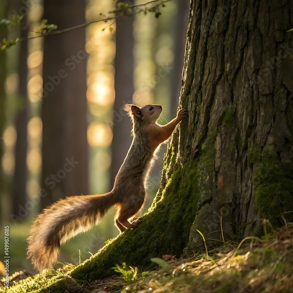 Fototapeta squirrel on a tree
