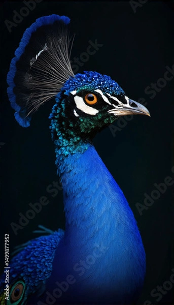 Obraz Vibrant Peacock with Colorful Plumage on Dark Background, Detailed Wildlife Photography