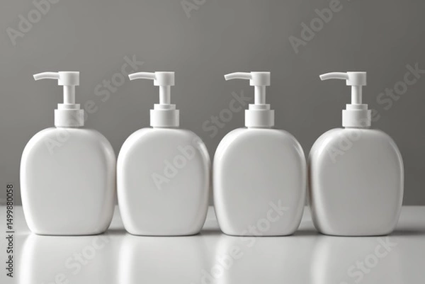 Obraz Four white pump bottles mockup in studio