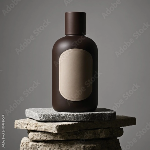 Obraz Brown bottle mockup on stacked stone
