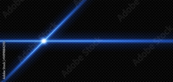 Fototapeta Blue laser beam with neon streaks and glowing effect. Futuristic light ray on dark background. Isolated vector design featuring security scanner, electricity and high tech science elements.