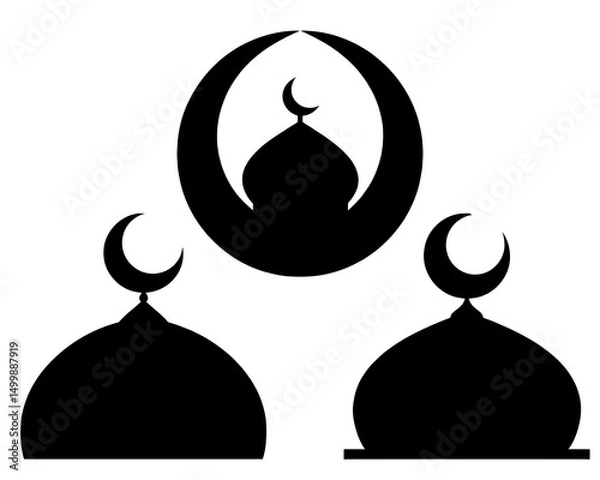 Fototapeta silhouette of a mosque.
vector illustration of a mosque.
Islamic Mosque Dome and Crescent Moon Symbol Set – Black Silhouette Vector Icons for Ramadan and Eid.