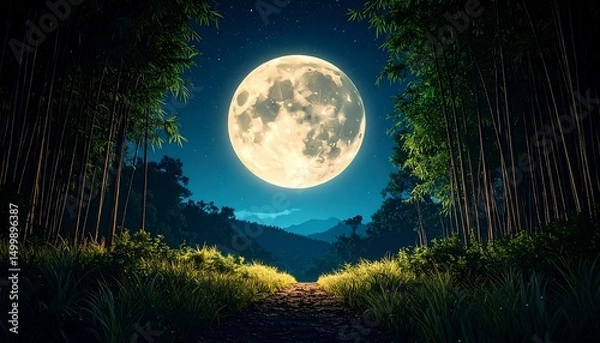 Obraz Full Moon Bamboo Forest Path.